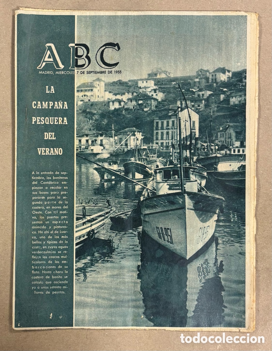 Coleccionismo de revistas y peri&oacute;dicos: ABC (7 DE SEPTIEMBRE DE 1955). CAMPA&Ntilde;A PESQUERA DE VEEANO EN LUARCA, LORO&Ntilde;O VUELTA CATALU&Ntilde;A,&hellip;