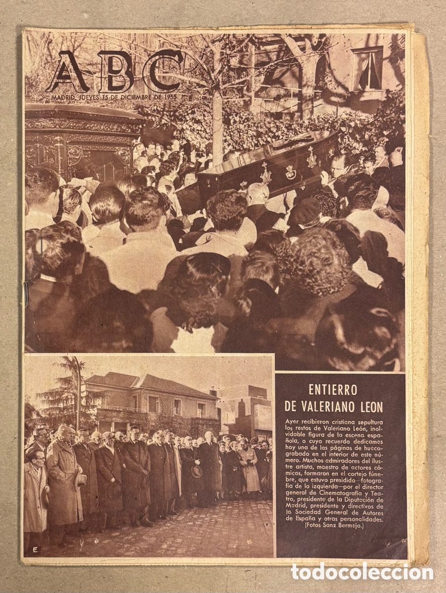 Coleccionismo de revistas y peri&oacute;dicos: ABC (15 DICIEMBRE 1955). ENTIERRO DE VALERIANO LE&Oacute;N, REAL SOCIEDAD PIERDE CONTRA SELECCI&Oacute;N B&Eacute;LGICA,