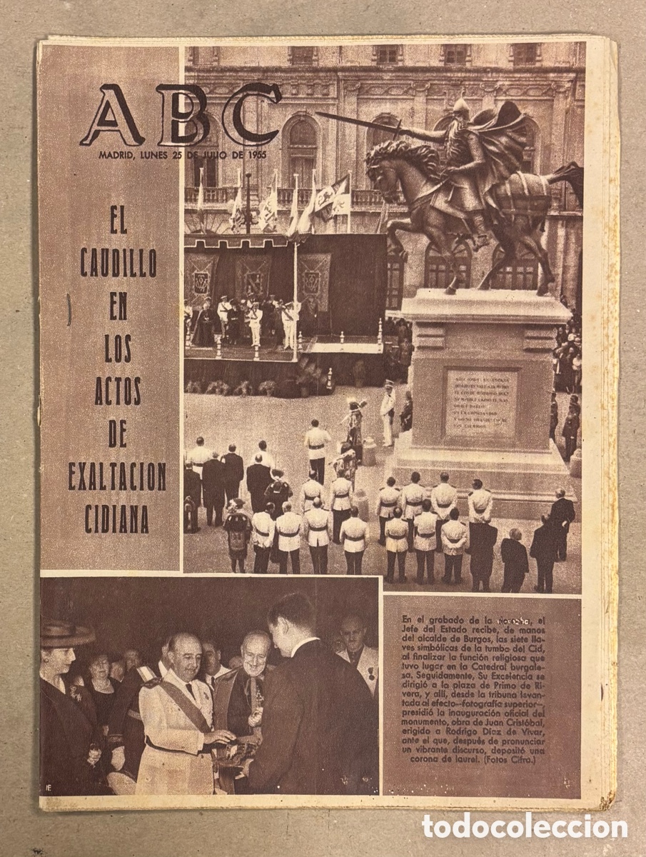Coleccionismo de revistas y peri&oacute;dicos: ABC (25 DE JULIO DE 1955). EL CAUDILLO EN LOS ACTOS DE EXALTACI&Oacute;N CIDIANA EN BURGOS,&hellip;
