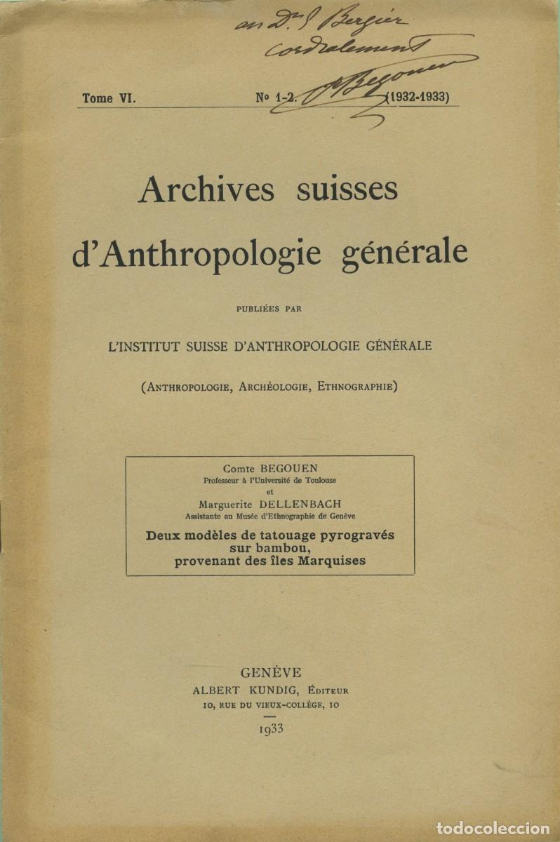 Coleccionismo de revistas y peri&oacute;dicos: Archives suisses d'Anthropologie g&eacute;n&eacute;rale. Gen&ecirc;ve. 1933. Tome VI. N&ordm; 1-2. 1932-1933. Pp. 191-200