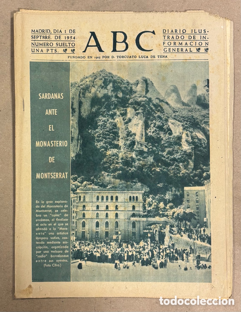 Coleccionismo de revistas y peri&oacute;dicos: ABC (1 DE SEPTIEMBRE DE 1954). SARDANAS ANTE EL MONASTERIO DE MONTSERRAT,&hellip;