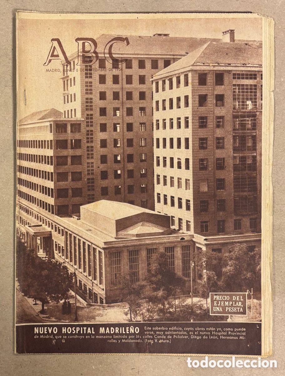 Coleccionismo de revistas y peri&oacute;dicos: ABC (6 SEPTIEMBRE 1954). NUEVO HOSPITAL PROVINCIAL MADRILE&Ntilde;O, HOSPITAL UNIVERSITARIO DE LA PRINCESA