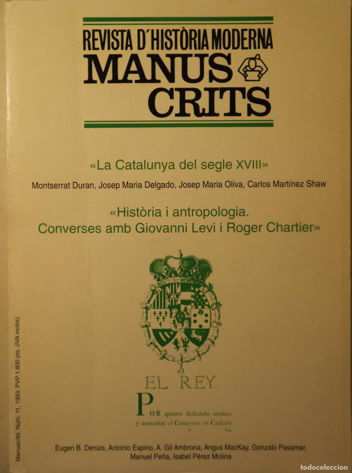 Coleccionismo de revistas y peri&oacute;dicos: REVISTA D'HIST&Ograve;RIA MODERNA N&ordm; 11: MANUSCRITS - Bellaterra 1993