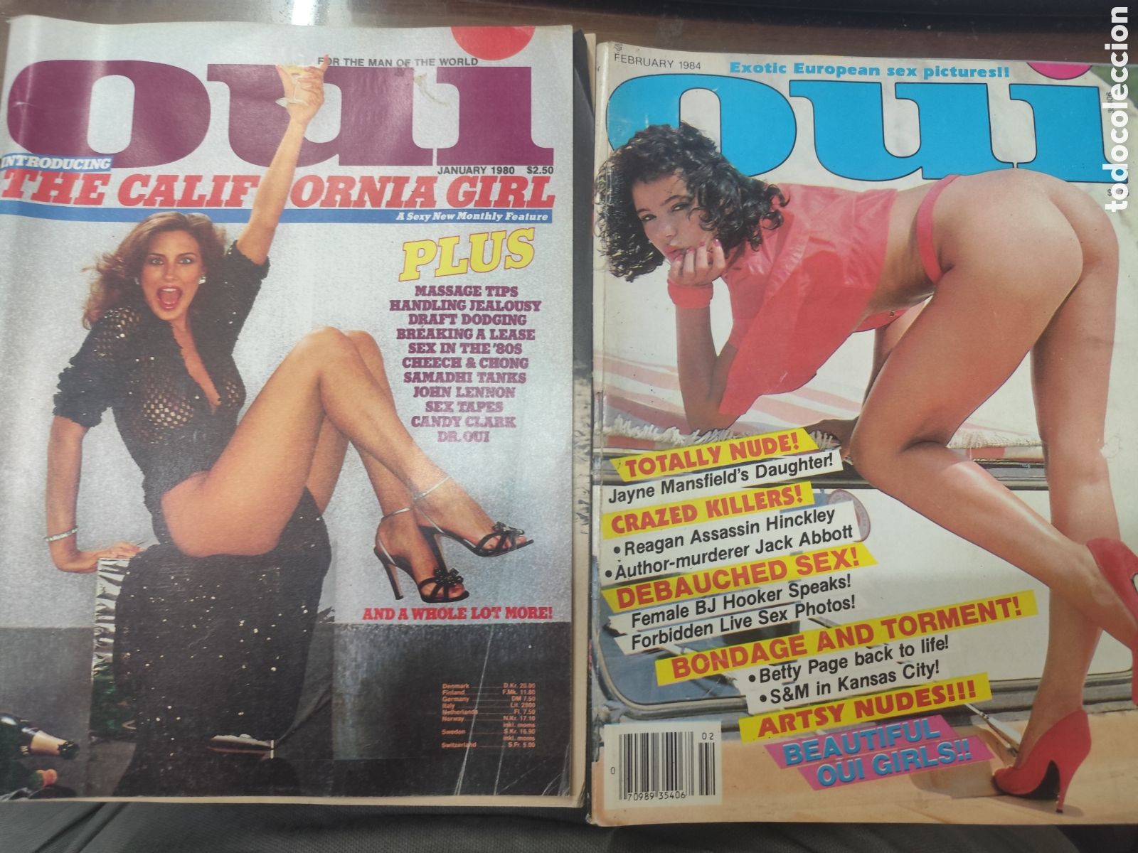 Coleccionismo de revistas y peri&oacute;dicos: Lote 2 ejemplares revista er&oacute;tica Oui. 1980 y 1984. Incluye p&oacute;ster central