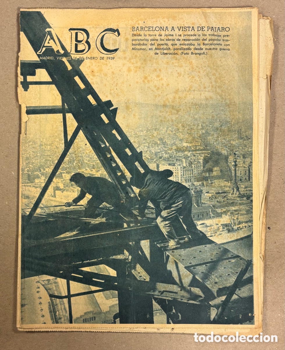 Coleccionismo de revistas y peri&oacute;dicos: ABC (16 ENERO 1959). OBRAS TRASBORDADOR DEL PUERTO BARCELONETA - MONTJUICH (BARCELONA),&hellip;