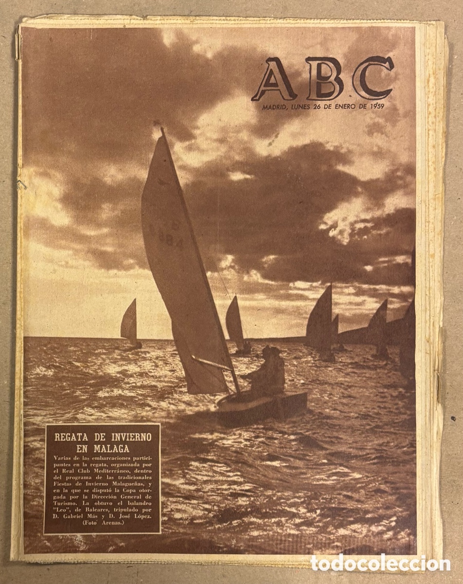 Coleccionismo de revistas y peri&oacute;dicos: ABC (26 ENERO 1959). REGATA DE INVIERNO EN M&Aacute;LAGA, DI STEFANO VICTORIA REAL MADRID - OSASUNA,&hellip;