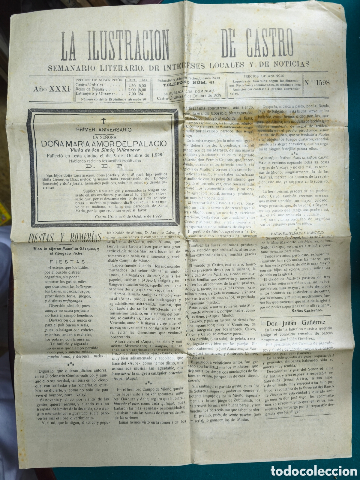 Coleccionismo de revistas y peri&oacute;dicos: La Ilustracion de Castro . Ejemplar de Octubre 1929