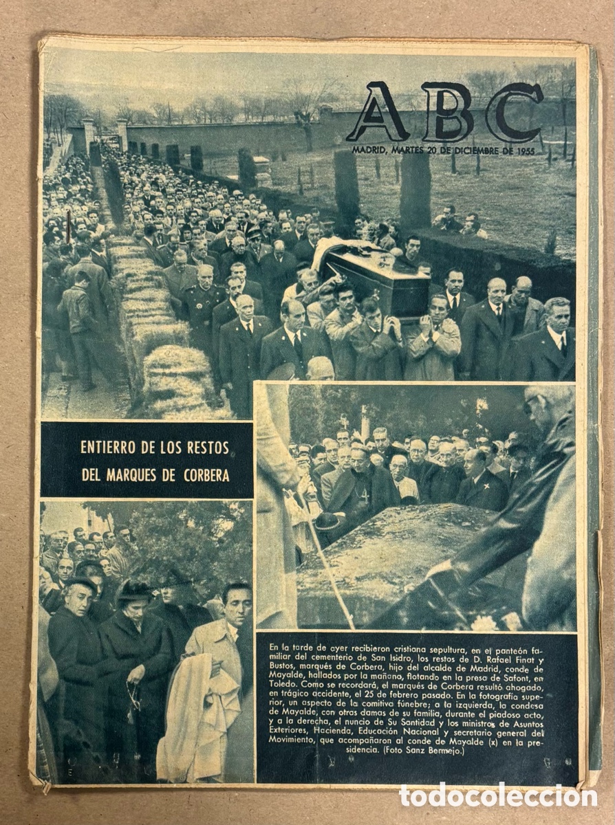 Coleccionismo de revistas y peri&oacute;dicos: ABC (20 DICIEMBRE 1955). ENTIERRO DEL MARQU&Eacute;S DE CORBERA, P&Eacute;REZ GALD&Oacute;S DIBUJANTE,&hellip;