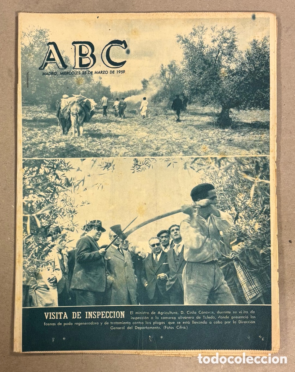 Coleccionismo de revistas y peri&oacute;dicos: ABC (25 MARZO 1959). VISITA DE INSPECCI&Oacute;N A COMARCA OLIVARERA DE TOLEDO, ATL&Eacute;TICO MADRID Vs NIZA,