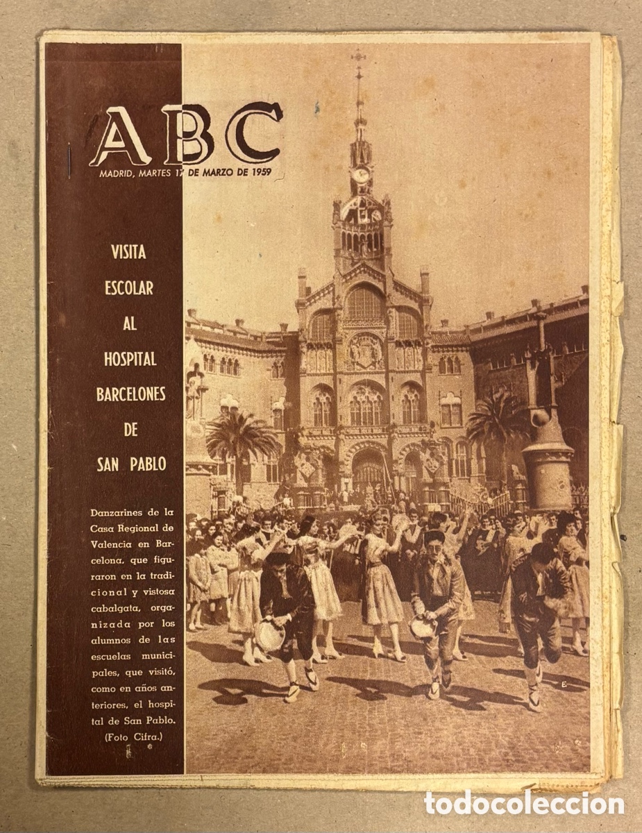 Coleccionismo de revistas y peri&oacute;dicos: ABC (17 MARZO 1959). DANZARINES CASA REGIONAL VALENCIA VISITA AL HOSPITAL BARCELON&Eacute;S DE SAN PABLO