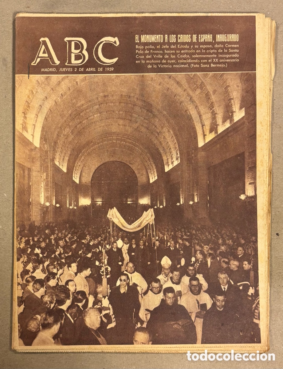 Coleccionismo de revistas y peri&oacute;dicos: ABC (2 DE ABRIL DE 1959). INAUGURACI&Oacute;N DE LA SANTA CRUZ DEL VALLE DE LOS CA&Iacute;DOS,..