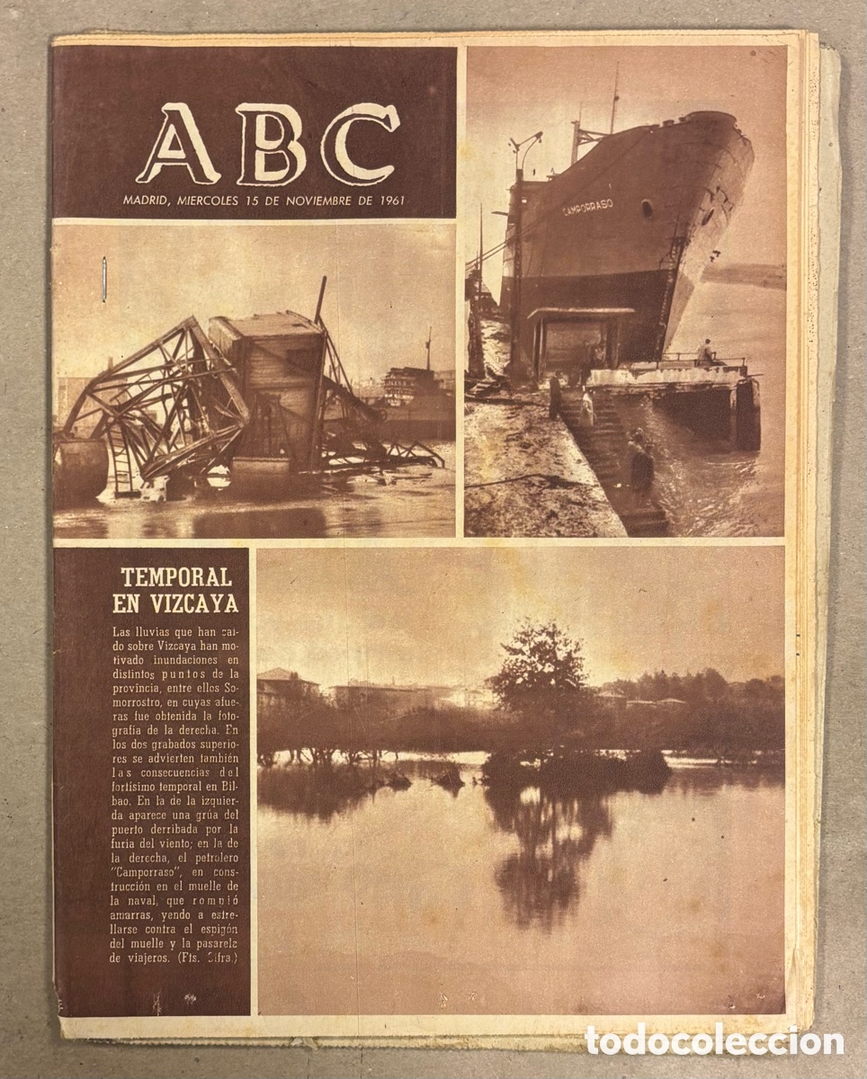 Coleccionismo de revistas y peri&oacute;dicos: ABC (15 NOVIEMBRE 1961). TEMPORAL EN VIZCAYA: SOMORROSTRO, PUERTO SANTURCE Y LA NAVAL SESTAO,