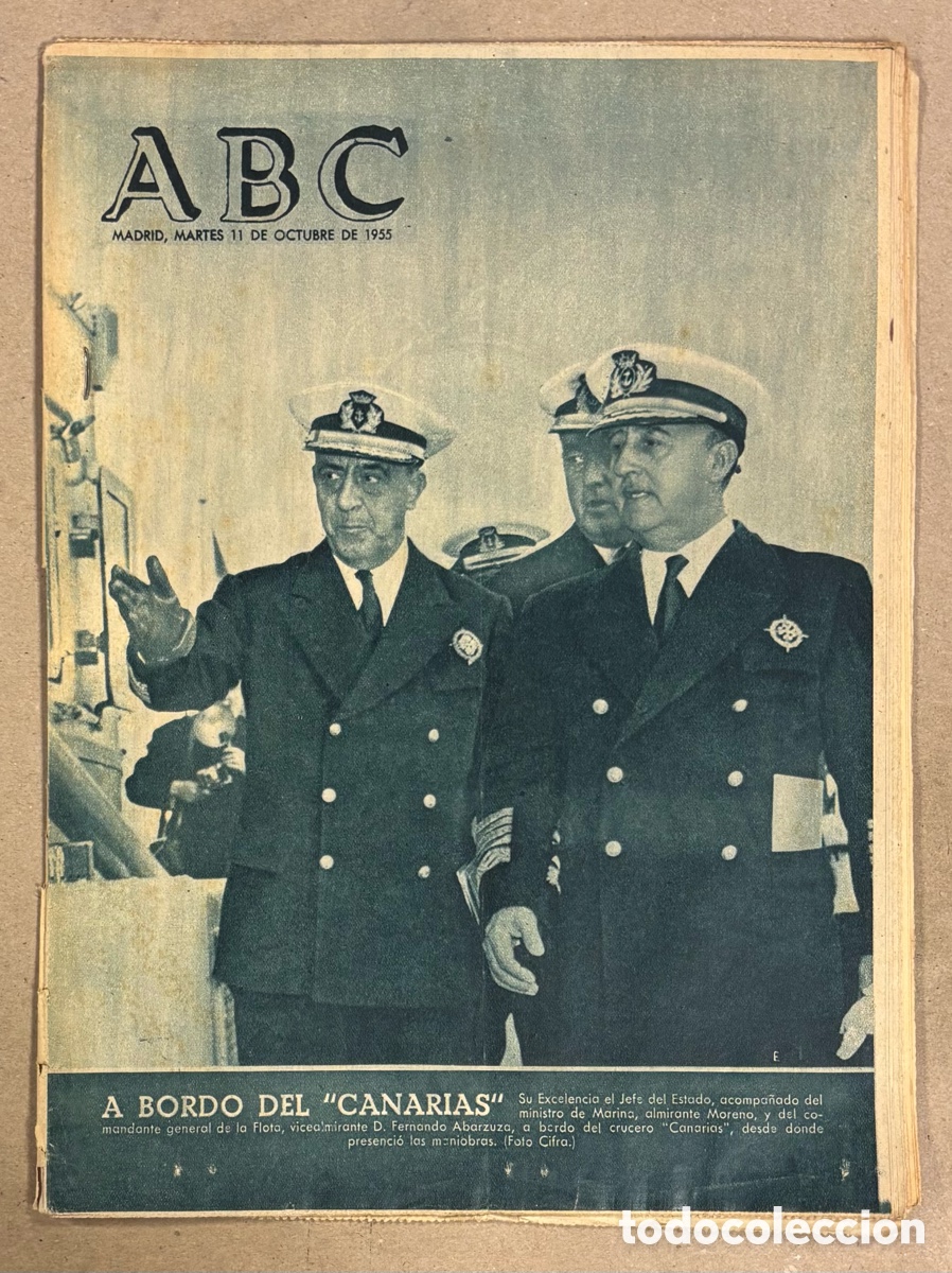 Coleccionismo de revistas y peri&oacute;dicos: ABC (11 OCTUBRE 1955). EL CAUDILLO DE MANIOBRAS MILITARES EN EL CRUCERO &ldquo;CANARIAS&rdquo;, REAL SOCIEDAD