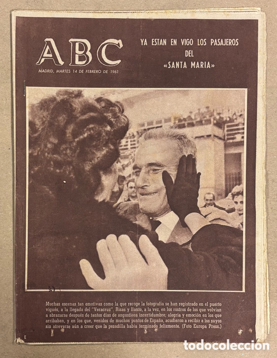 Coleccionismo de revistas y peri&oacute;dicos: ABC (14 FEBRERO 1961). YA EST&Aacute;N EN VIGO LOS PASAJEROS DEL SANTA MARIA, LUIS GARC&Iacute;A BERLANGA,..,
