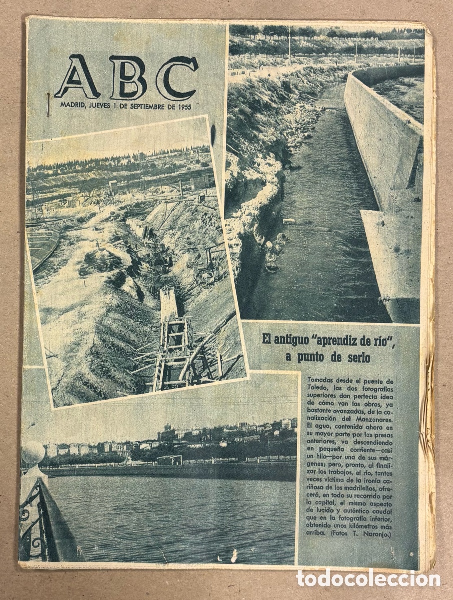 Coleccionismo de revistas y peri&oacute;dicos: ABC (1 SEPTIEMBRE 1955). OBRAS DE CANALIZACI&Oacute;N R&Iacute;O MANZANARES, PARTIDO REAL MADRID EN EL ESCORIAL