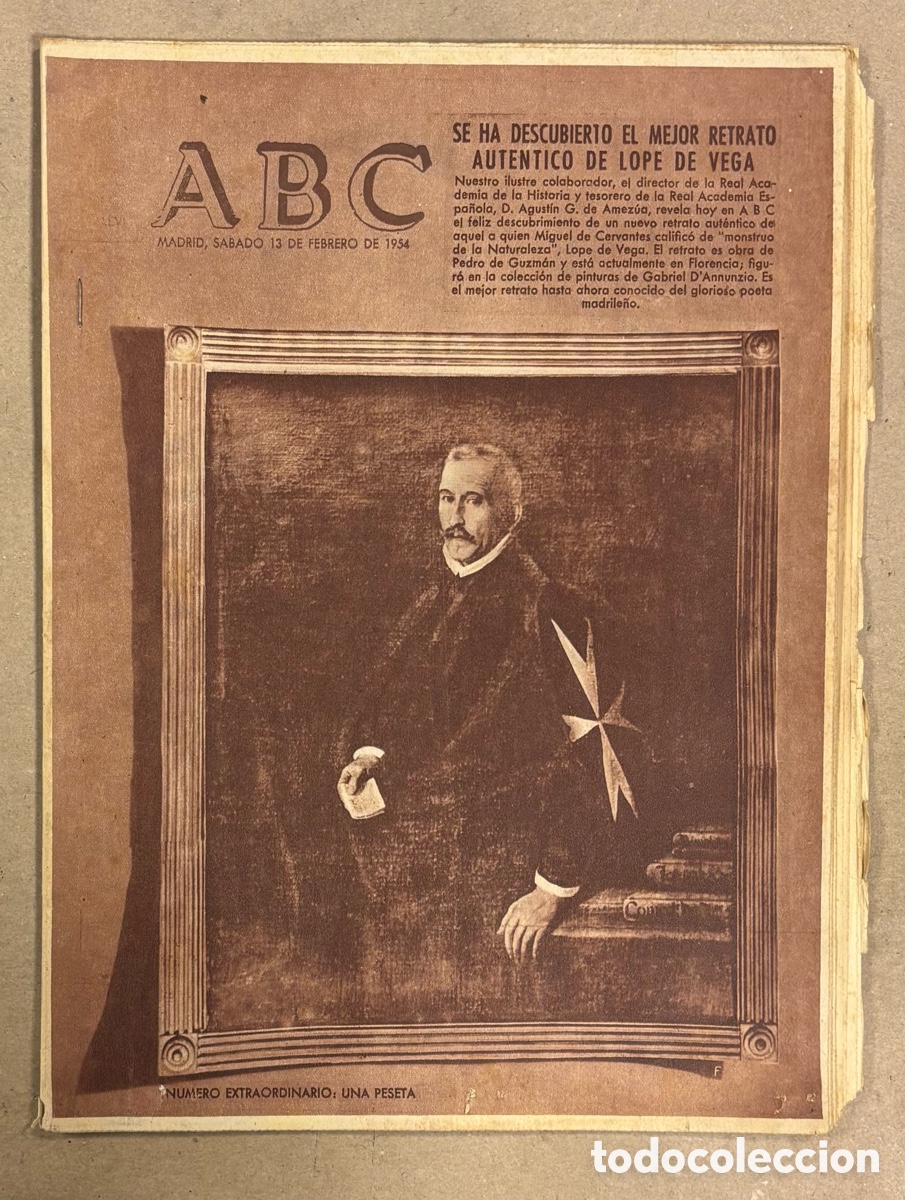 Coleccionismo de revistas y peri&oacute;dicos: ABC (13 DE FEBRERO DE 1954). SE HA DESCUBIERTO EL MEJOR RETRATO AUT&Eacute;NTICO DE LOPE DE VEGA,&hellip;