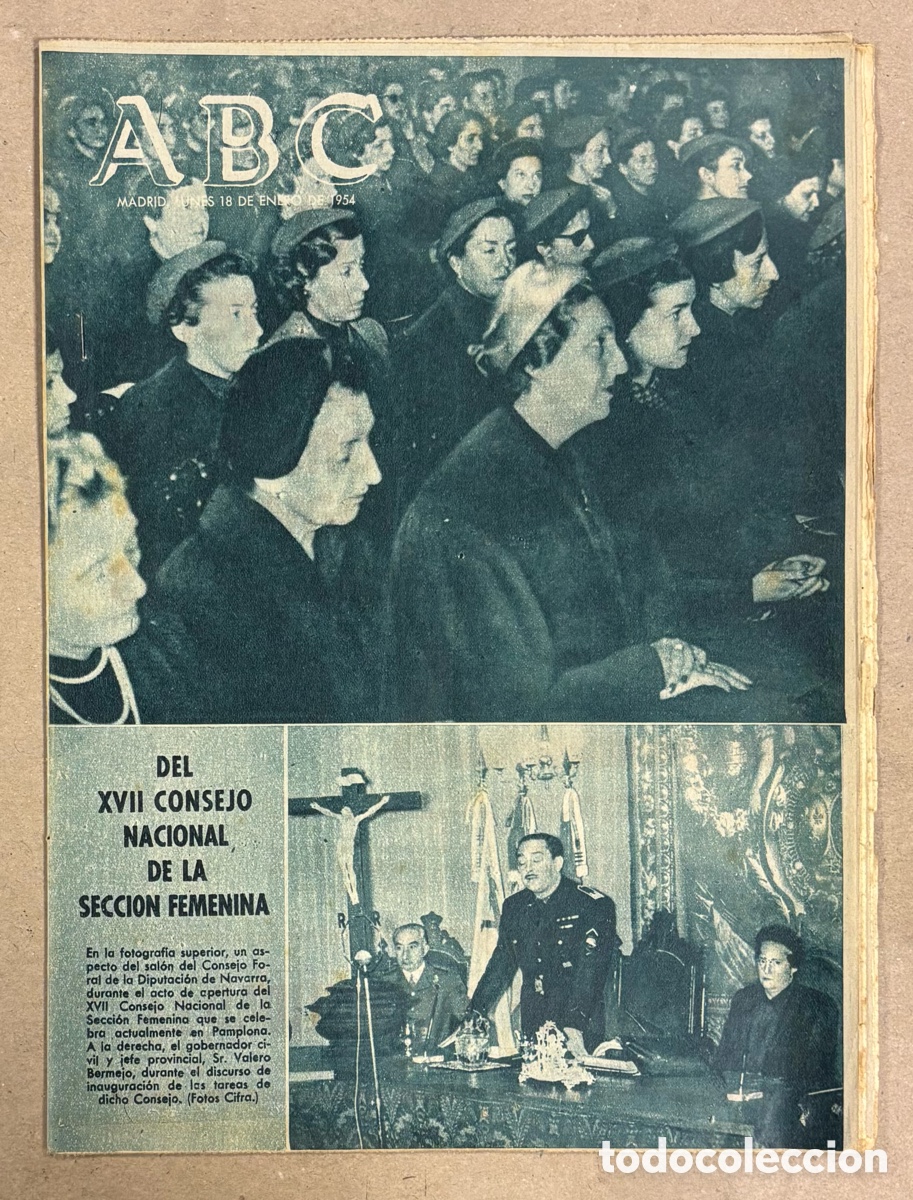 Coleccionismo de revistas y peri&oacute;dicos: ABC (28 DE FEBRERO DE 1954). CONGRESO NACIONAL DE LA SECCI&Oacute;N FEMENINA EN PAMPLONA,&hellip;