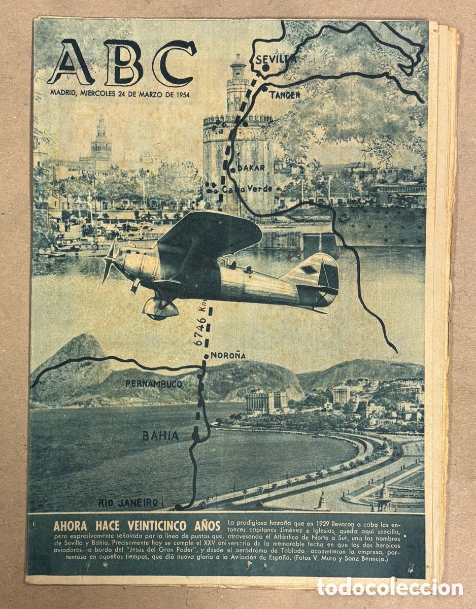 Coleccionismo de revistas y peri&oacute;dicos: ABC (24 MARZO 1954). 25 A&Ntilde;OS HAZA&Ntilde;A AVIADORES ESPA&Ntilde;OLES A BORDO DEL &ldquo;JES&Uacute;S DEL GRAN PODER&rdquo;,&hellip;