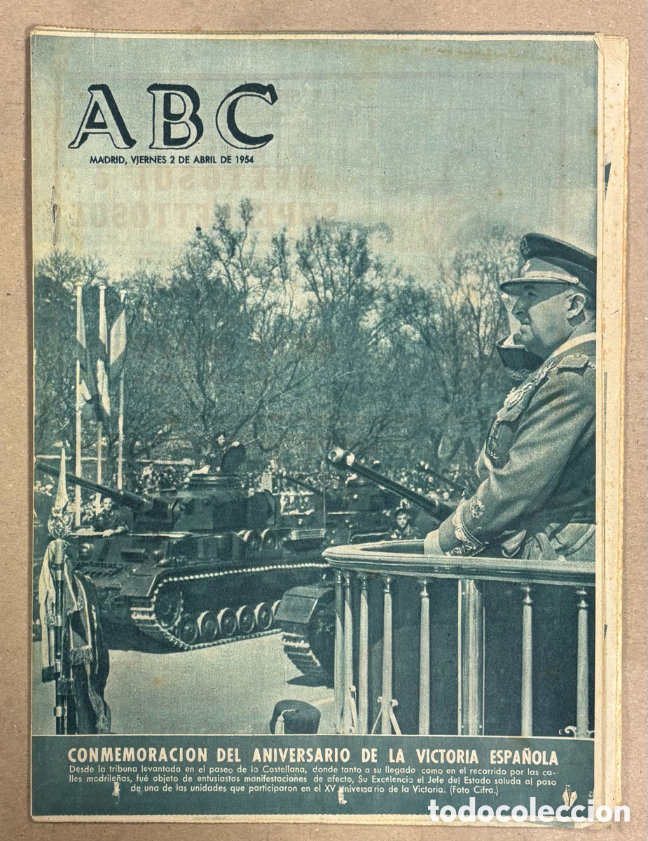 Coleccionismo de revistas y peri&oacute;dicos: ABC (2 ABRIL 1954). CONMEMORACI&Oacute;N ANIVERSARIO VICTORIA ESPA&Ntilde;OLA, GUZM&Aacute;N SE LESIONA Y MUERE