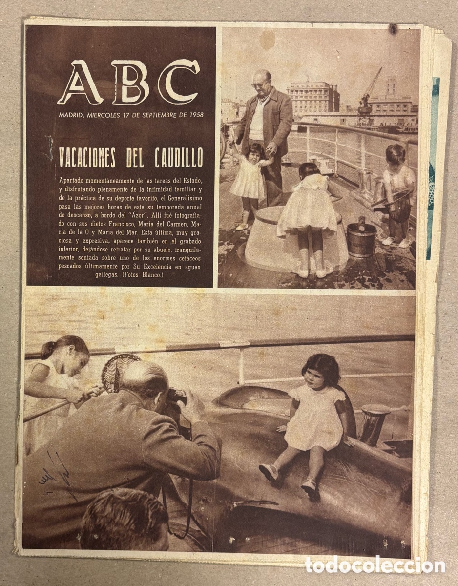 Coleccionismo de revistas y peri&oacute;dicos: ABC (17 DE SEPTIEMBRE DE 1958). VACACIONES DEL CAUDILLO EN EL AZOR CON SUS NIETAS CET&Aacute;CEO PESCADO