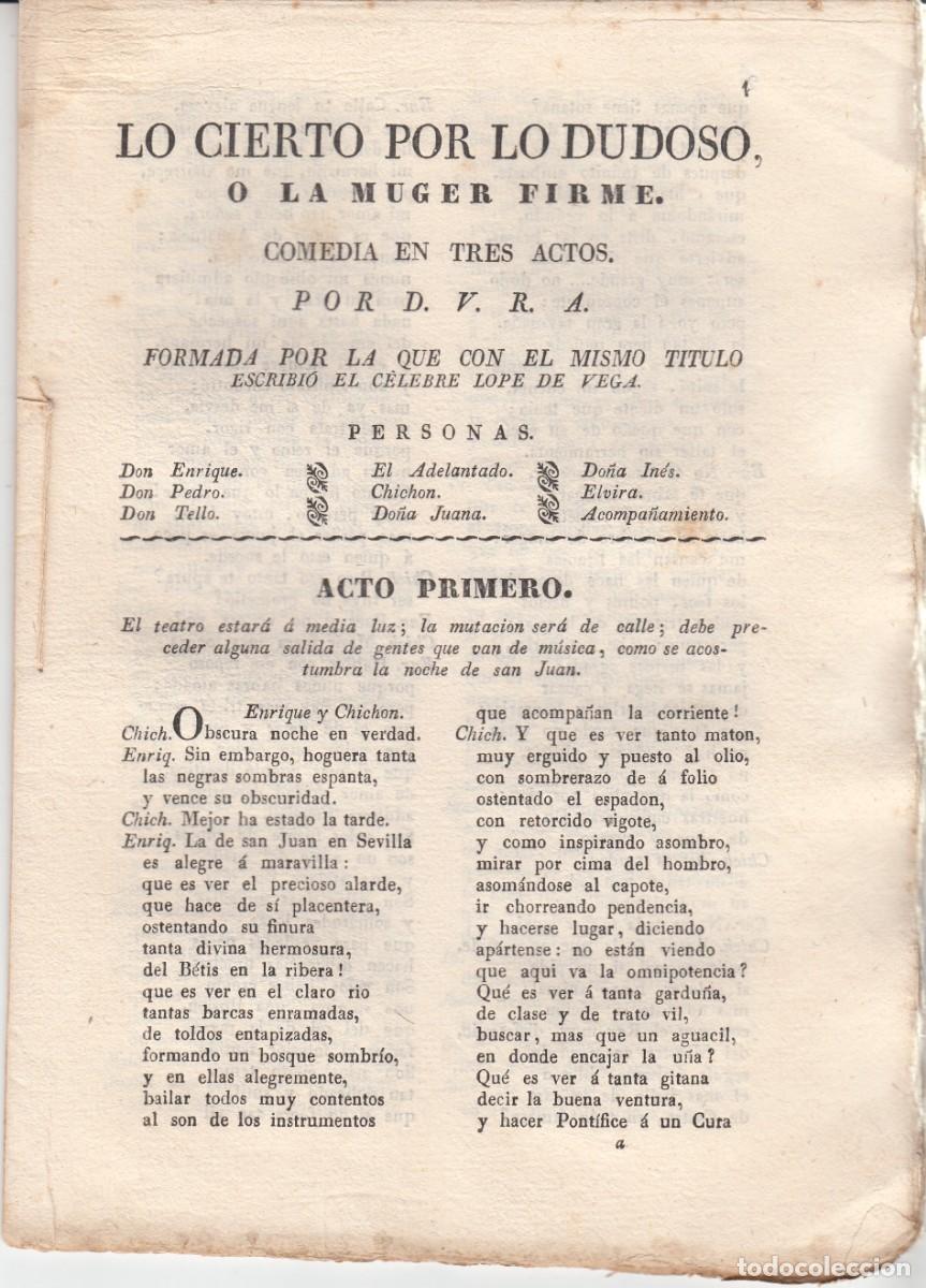 Coleccionismo de revistas y peri&oacute;dicos: PLIEGO DE CORDEL - ROMAN&Ccedil;OS - TEATRO - LO CIERTO POR LO DUDOSO - 1834