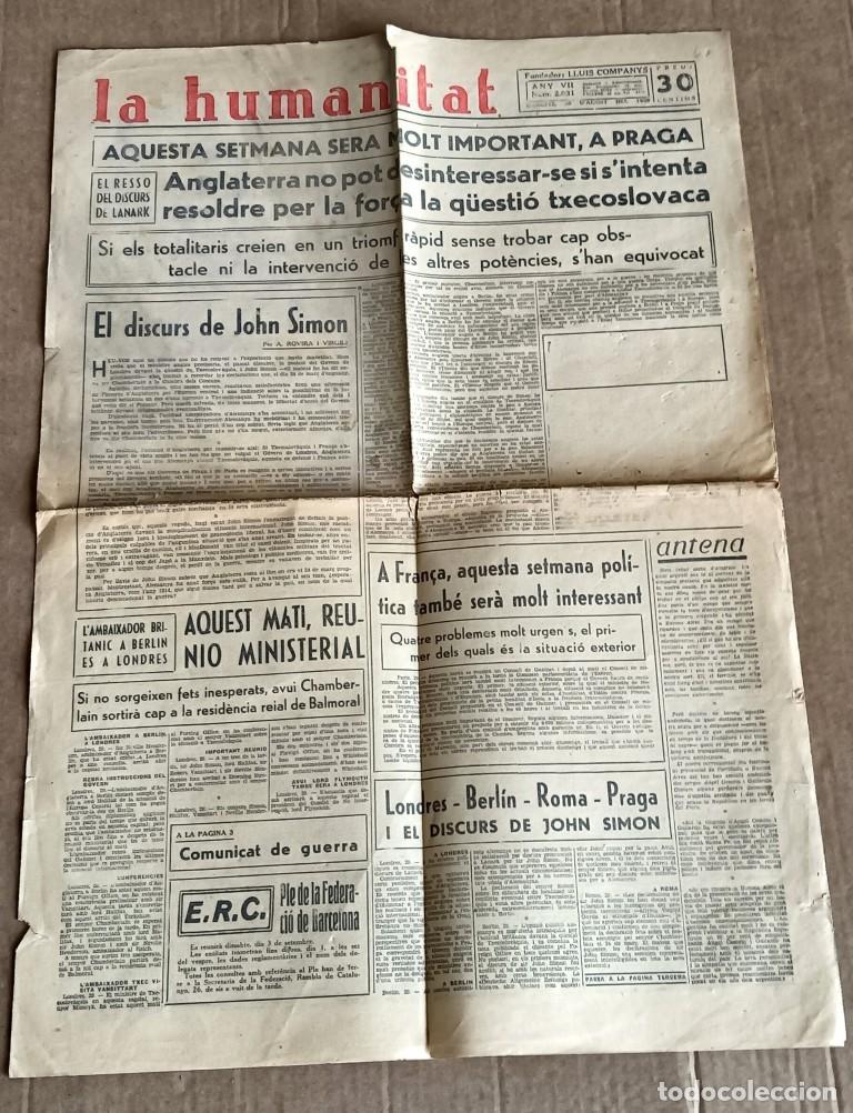 Colecionismo de Revistas e Jornais: Peri&oacute;dico LA HUMANITAT -- 30 agost 1938 -- Any VII num 2031