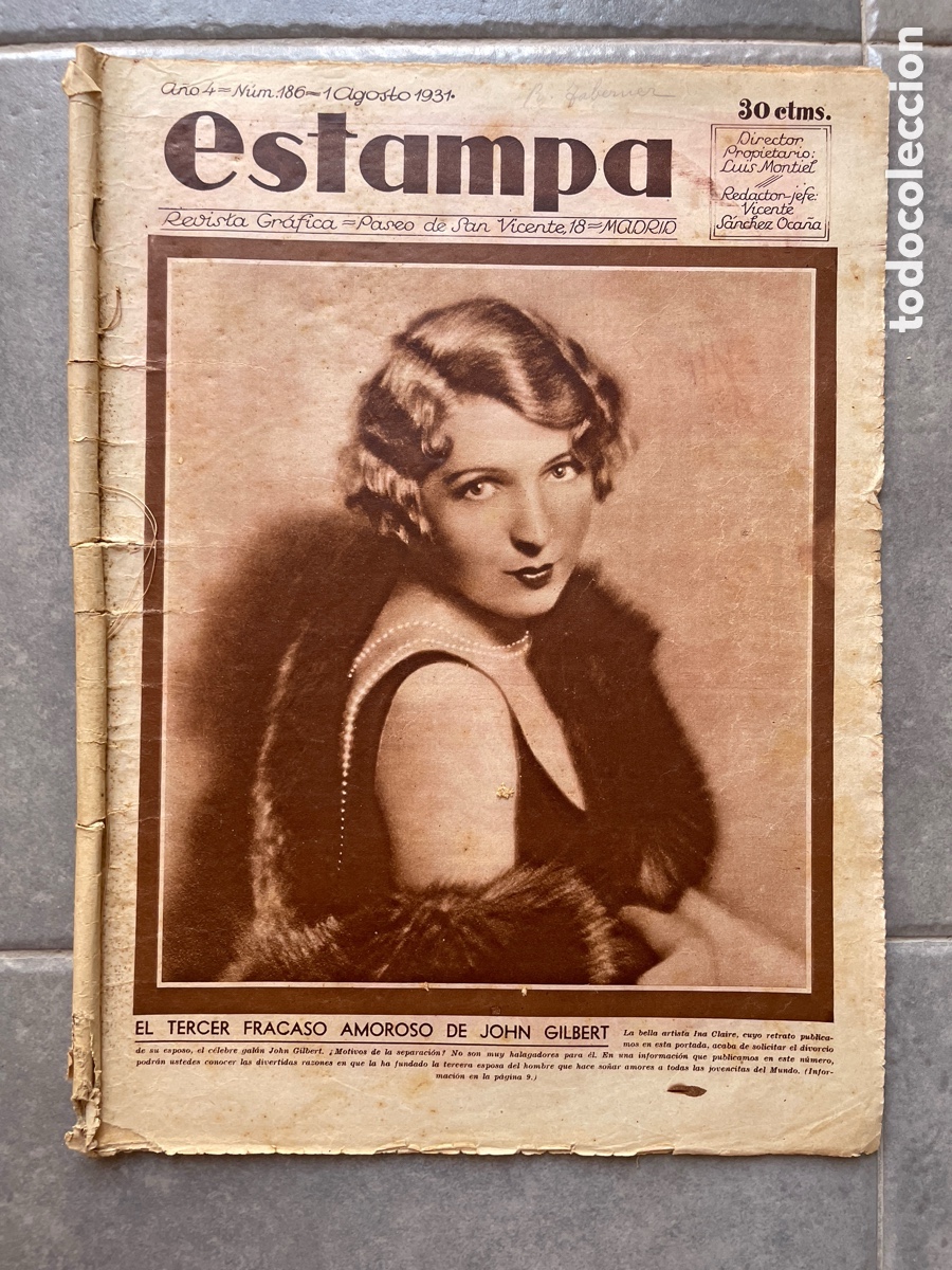 Colecionismo de Revistas e Jornais: Estampa. Revista gr&aacute;fica. 1 de agosto de 1931. N&uacute;mero 186. Ina Claire.