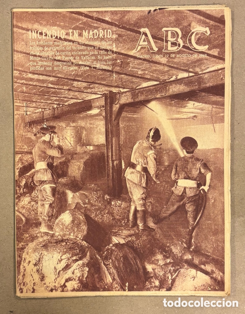 Coleccionismo de revistas y peri&oacute;dicos: ABC (12 AGOSTO 1963). INCENDIO ALMAC&Eacute;N CART&Oacute;N EN PUENTE DE VALLECAS, ATLETISMO ESPA&Ntilde;A MARIANO HARO,&hellip;