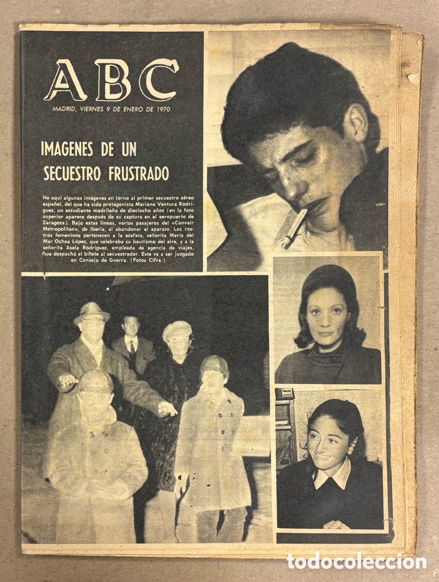 Coleccionismo de revistas y peri&oacute;dicos: ABC (9 ENERO 1970). PRIMER SECUESTRI A&Eacute;REO ESPA&Ntilde;OL FRUSTRADO, ITALIA - ESPA&Ntilde;A BALONCESTO JUNIOR