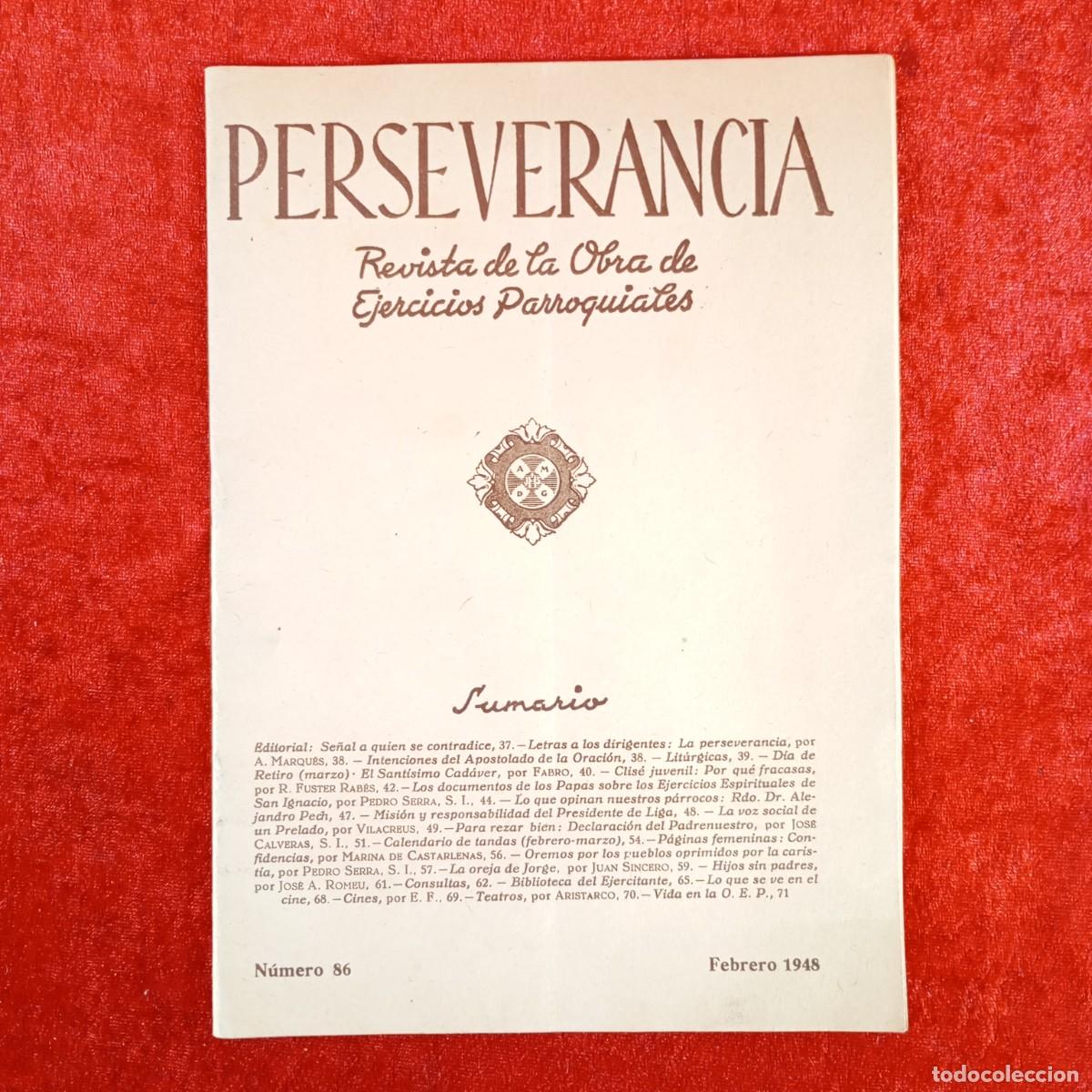 Coleccionismo de revistas y peri&oacute;dicos: PERSEVERANCIA - REVISTA DE LA OBRA DE EJERCICIOS PARROQUIALES - SUMANRIO - N&ordm; 86 FEBRERO 1948 / 541
