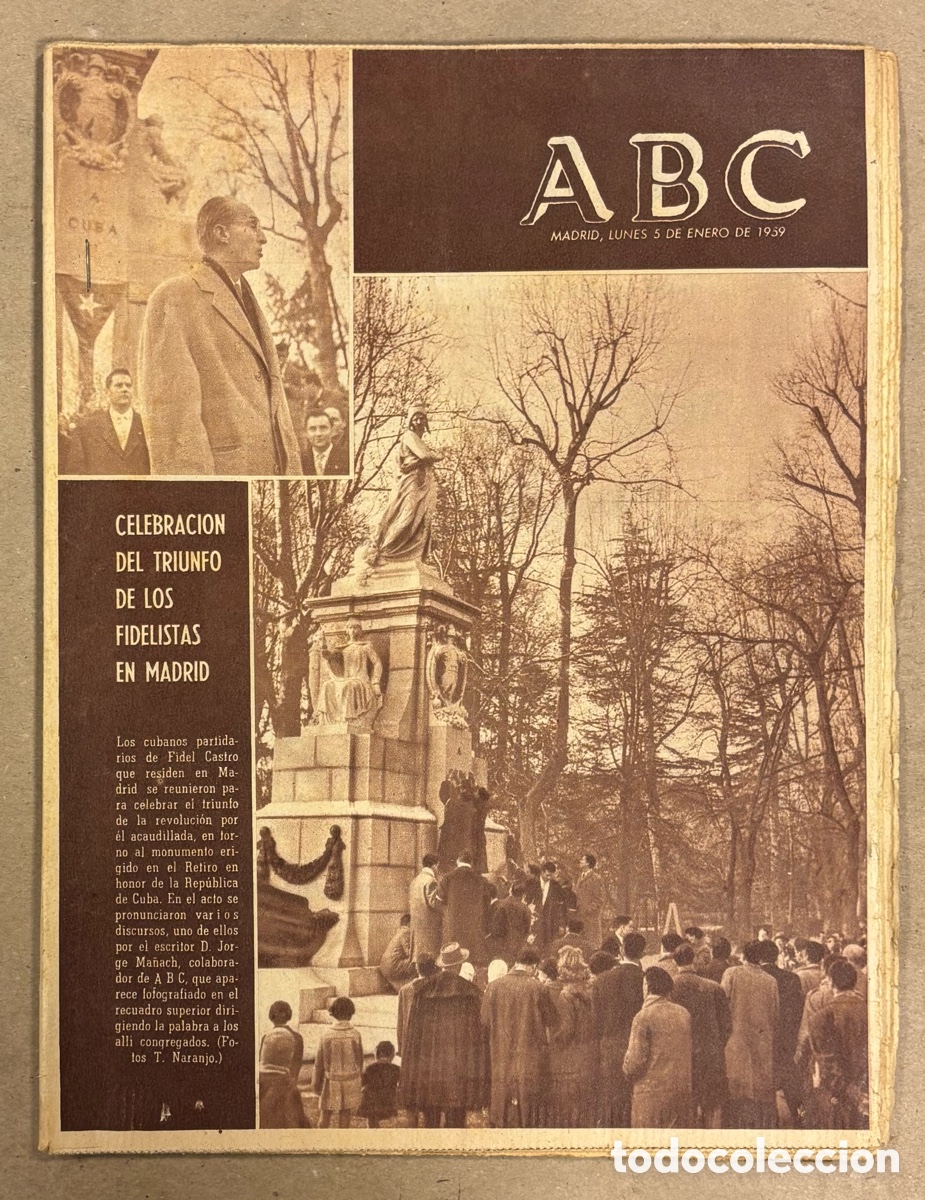 Coleccionismo de revistas y peri&oacute;dicos: ABC (5 ENERO 1959). CELEBRACI&Oacute;N DEL TRIUNFO REVOLUCI&Oacute;N CUBANA FIDELISTAS EN MADRID,..: