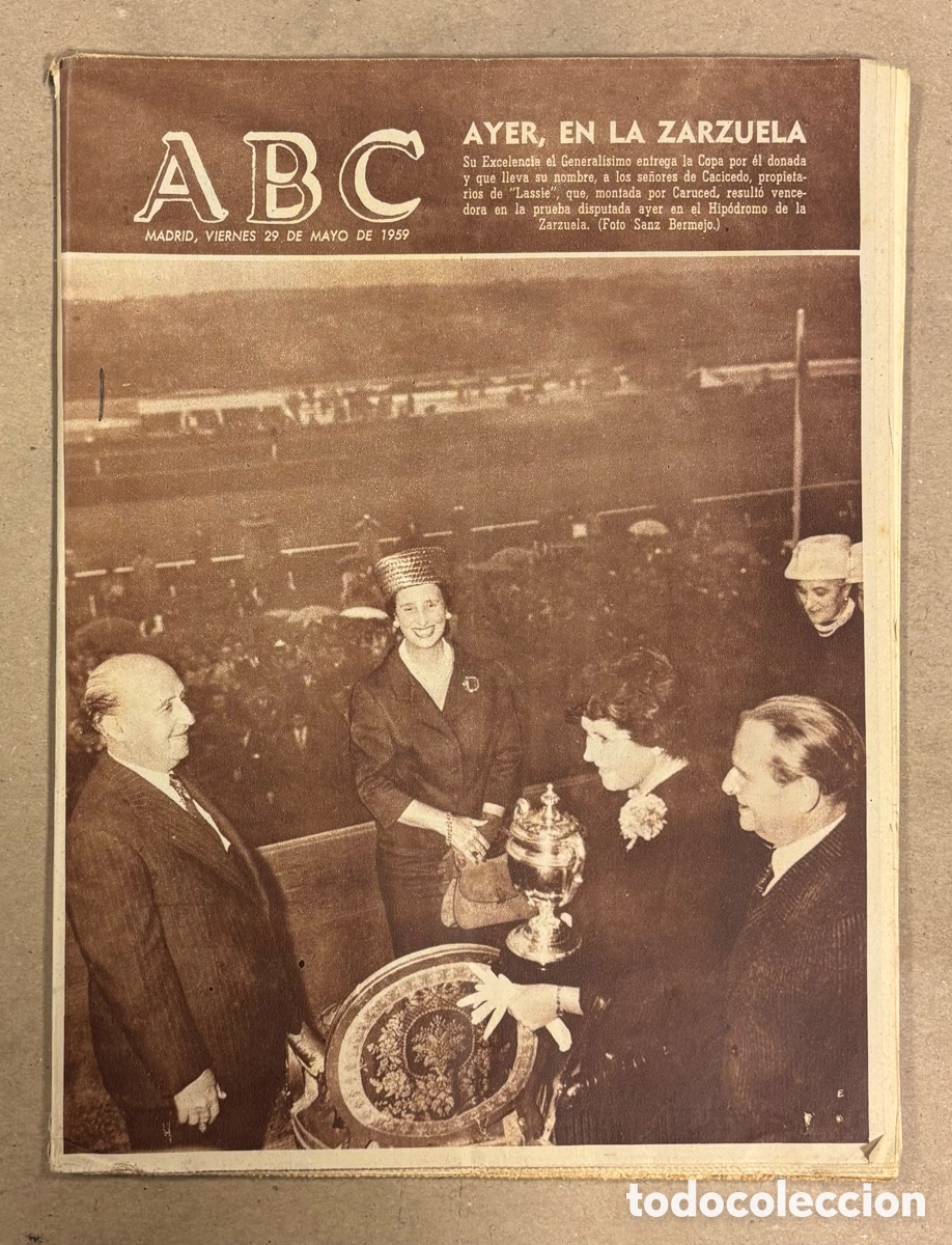Coleccionismo de revistas y peri&oacute;dicos: ABC (29 DE MAYO DE 1959). EL CAUDILLO EN HIP&Oacute;DROMO DE LA ZARZUELA, REAL MADRID. - SEVILLA COPA