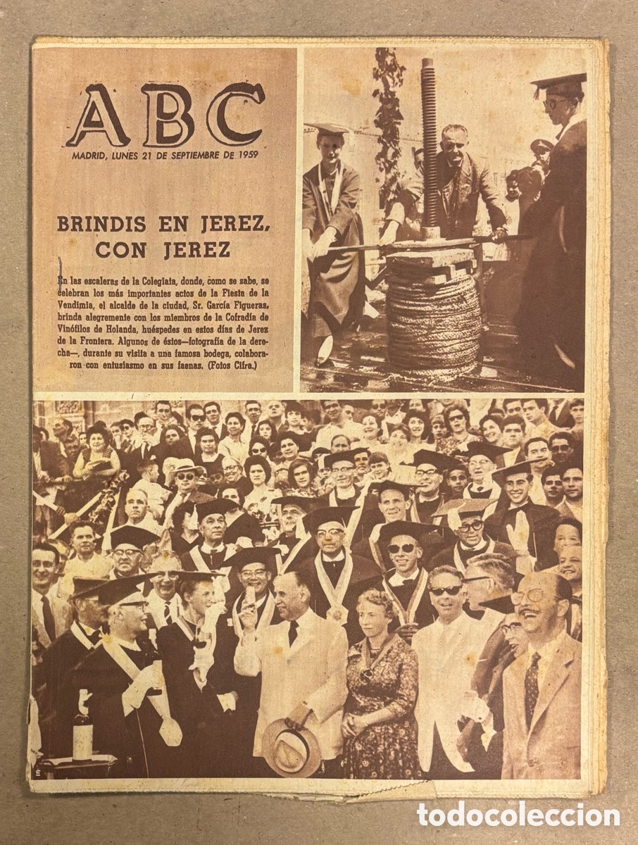 Coleccionismo de revistas y peri&oacute;dicos: ABC (21 DE SEPTIEMBRE DE 1959). BRINDIS EN JEREZ CON JEREZ, VALENCIA 2-1 REAL MADRID,&hellip;