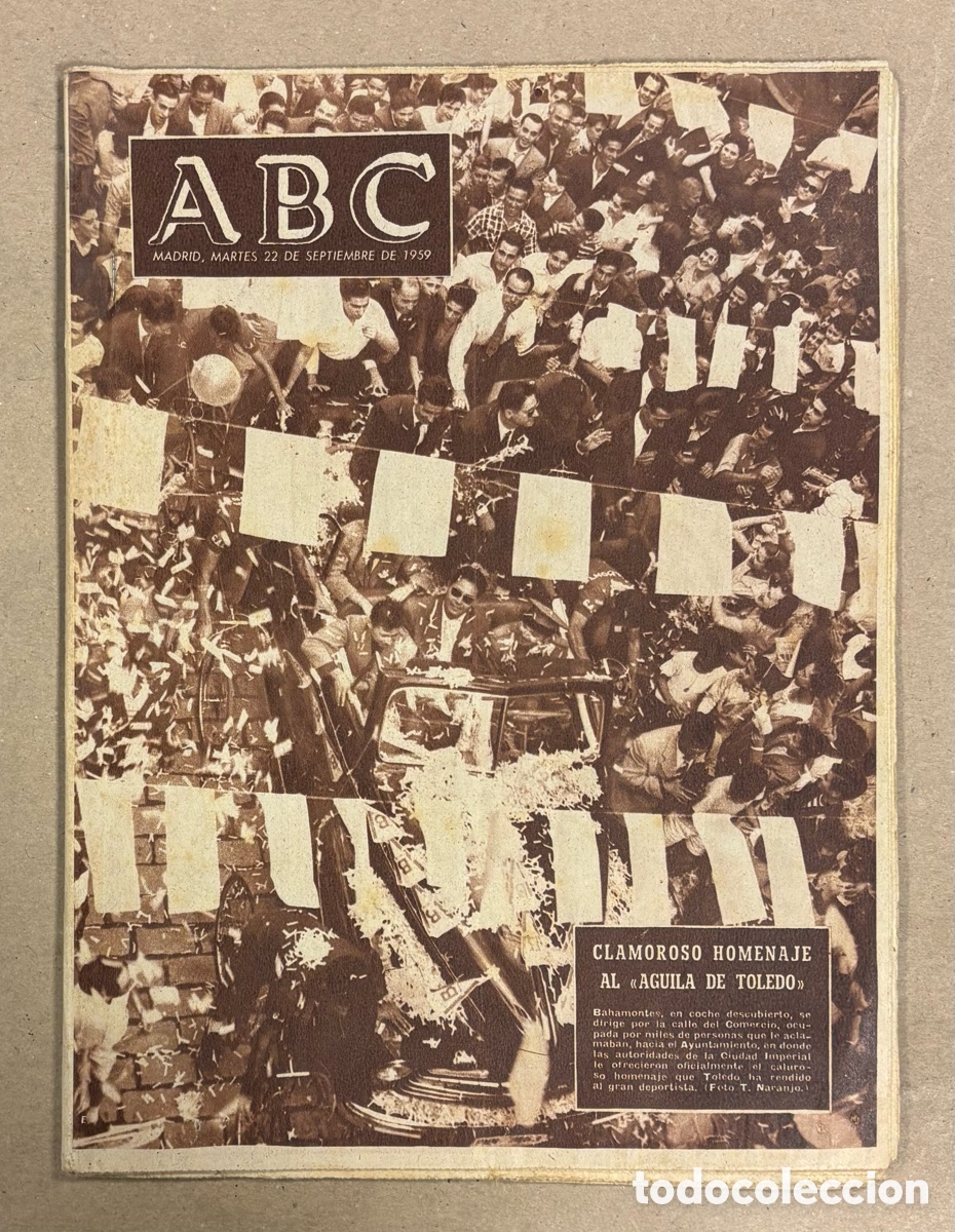 Coleccionismo de revistas y peri&oacute;dicos: ABC (22 DE SEPTIEMBRE DE 1959). HOMENAJE A FEDERICO MART&Iacute;N BAHAMONTES GANADOR TOUR EN TOLEDO