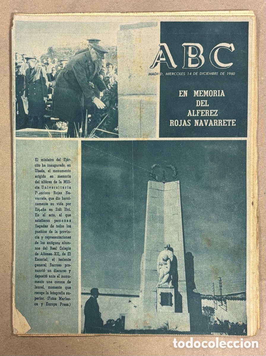 Coleccionismo de revistas y peri&oacute;dicos: ABC (14 DICIEMBRE 1960). MONUMENTO EN MEMORIA DEL AFEREZ ROJAS NAVARRETE EN SIDI IFNI,