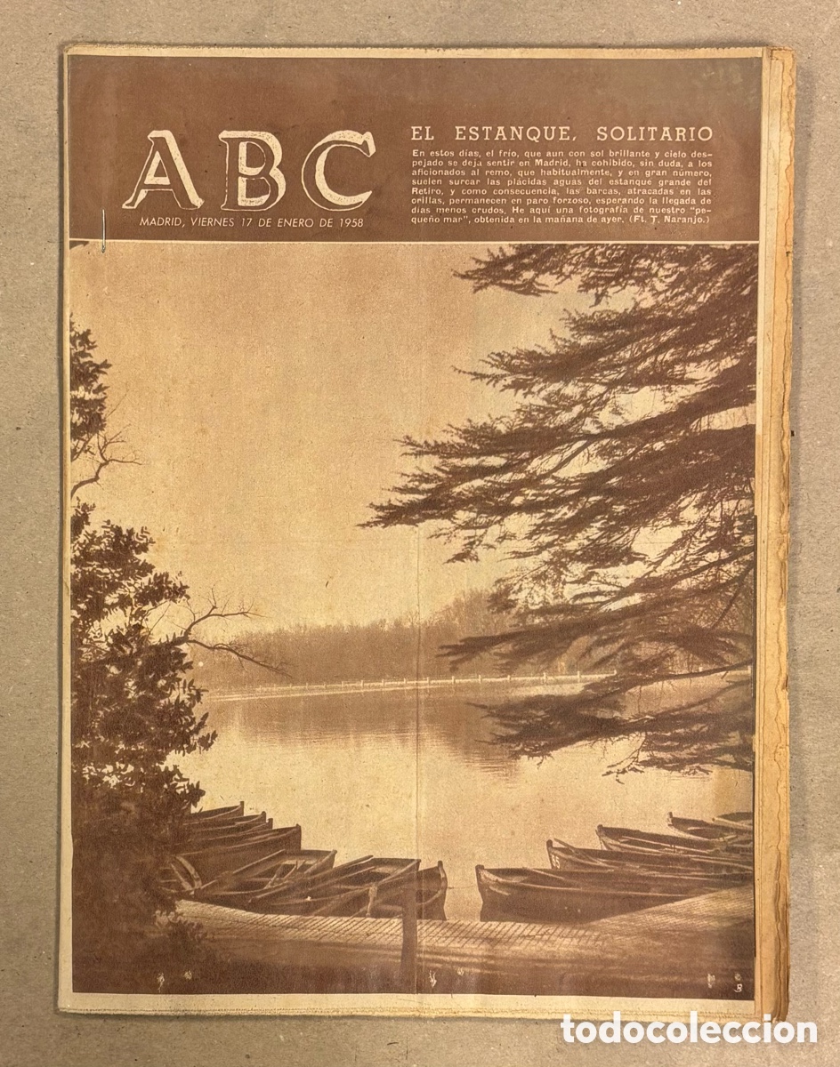 Coleccionismo de revistas y peri&oacute;dicos: ABC (17 DE ENERO DE 1958). ESTANQUE EL PARQUE DEL RETIRO, REAL MADRID - SEVILLA,&hellip;