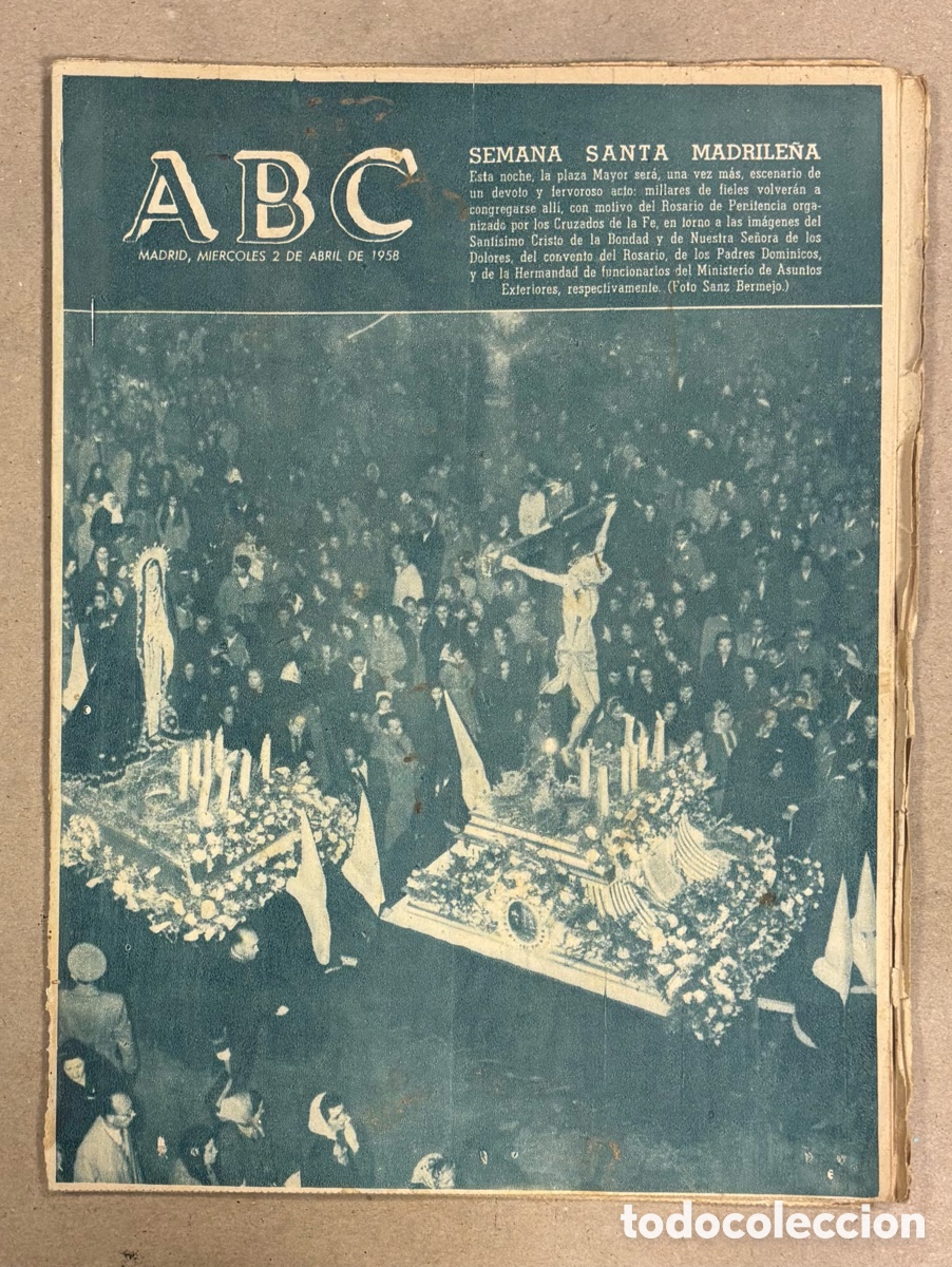 Coleccionismo de revistas y peri&oacute;dicos: ABC (2 ABRIL DE 1958). SEMANA SANTA EN MADRID PLAZA MAYOR ROSARIO DE PENITENCIA,..