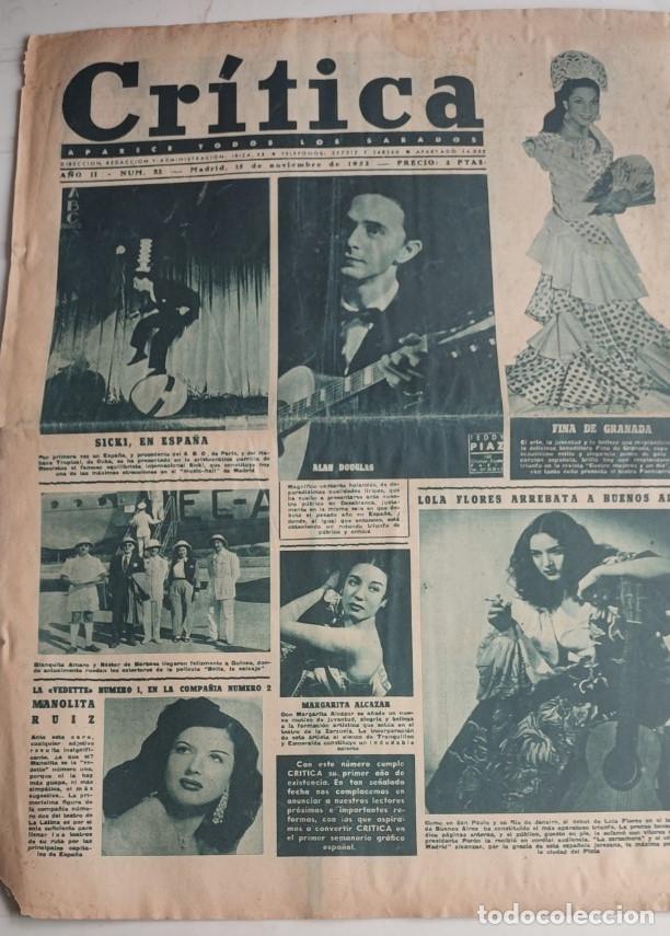 Coleccionismo de revistas y peri&oacute;dicos: REVISTA CRITICA A&Ntilde;O 1952, LOLA FLORES, RAMPER, FINA DE GRANADA, MARGARITA ALCAZAR, ENRIQUE XAUDARO,