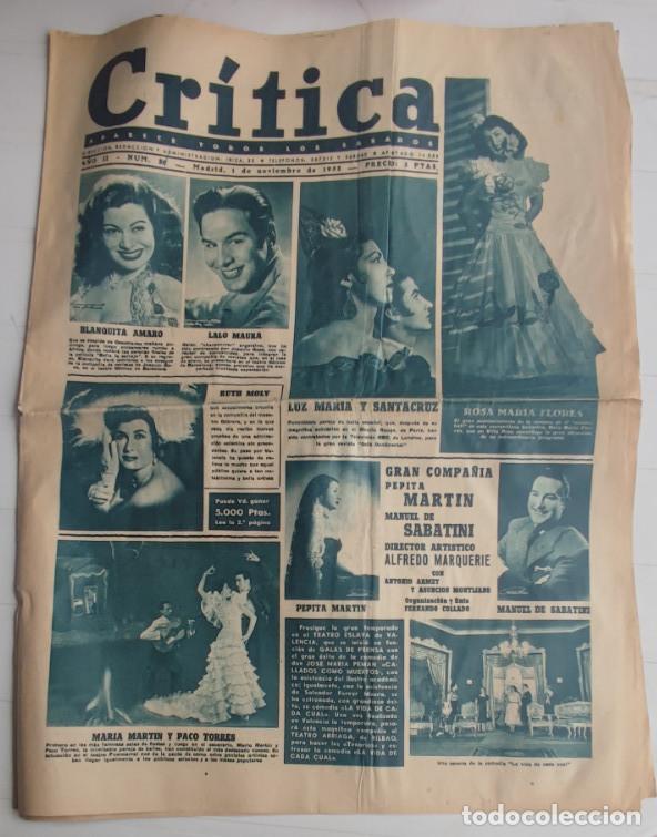 Coleccionismo de revistas y peri&oacute;dicos: REVISTA CRITICA A&Ntilde;O 1952, MARIANELA DE MONTIJO, ROSA MARIA FLORES, PEPITA MARTIN, MANUEL DE SABATINI