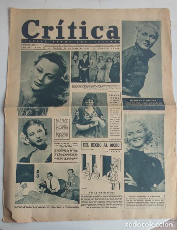 Coleccionismo de revistas y peri&oacute;dicos: REVISTA CRITICA A&Ntilde;O 1952, CARMEN FLORES, CESAR GIRON COGIDA ALBACETE, ZORI SANTOS Y CODESO, PAQUIRO,