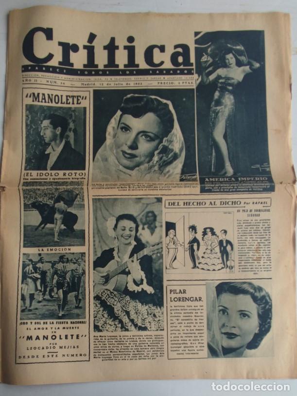 Coleccionismo de revistas y peri&oacute;dicos: REVISTA CRITICA A&Ntilde;O 1952, CASOS DEL CAFE GIJON, ANA MARIA LOYZAGA, MANOLO CARACOL, ETC.