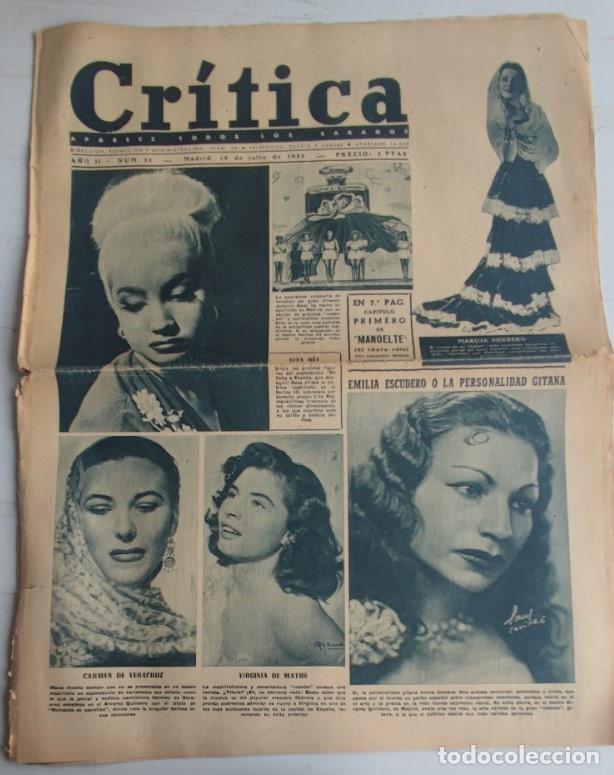 Coleccionismo de revistas y peri&oacute;dicos: REVISTA CRITICA A&Ntilde;O 1952, VIRGINIA DE MATOS, MARISA DE LEZA, ETC.