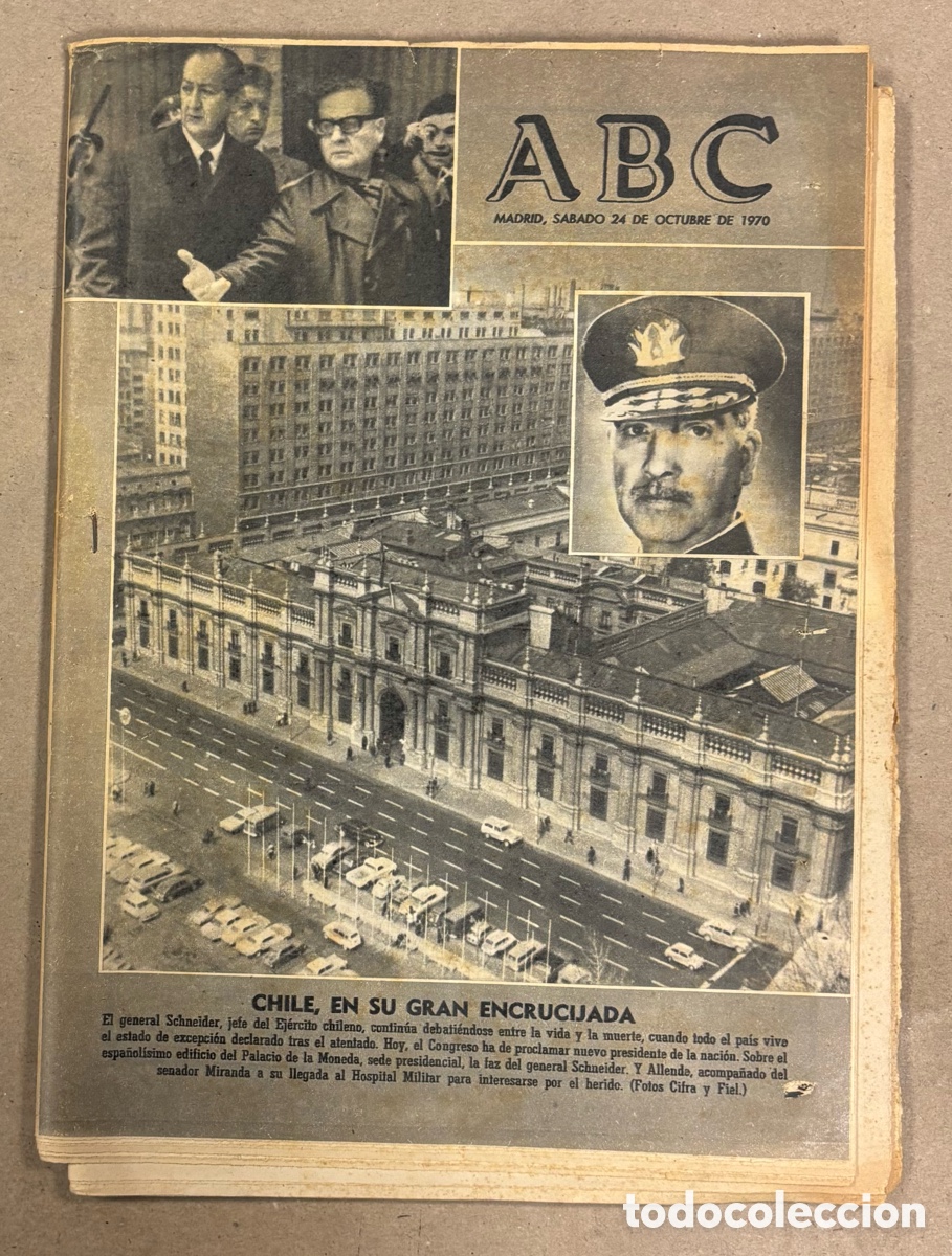 Coleccionismo de revistas y peri&oacute;dicos: ABC (24 DE OCTUBRE DE 1970). CHILE ATENTADO CONTRA EL GENERAL SCHNEIDER, BARCELONA - REAL MADRID