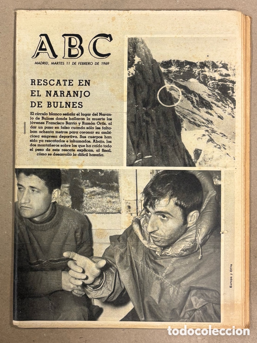 Coleccionismo de revistas y peri&oacute;dicos: ABC (22 DE FEBRERO DE 1969). RESCATE MONTA&Ntilde;EROS EN EL NARANJO DE BULNES,&hellip;