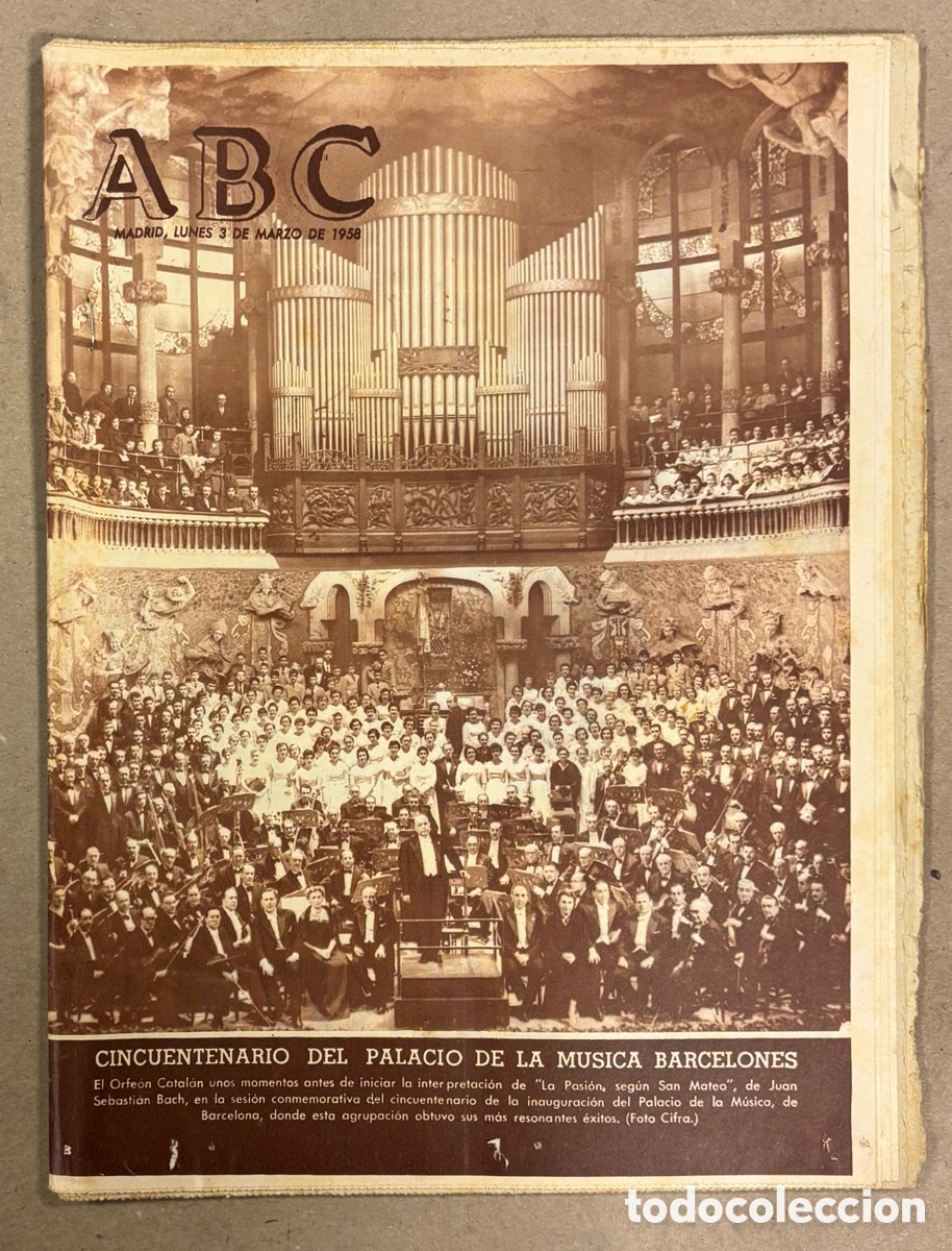 Coleccionismo de revistas y peri&oacute;dicos: ABC (3 MARZO 1958). CINCUENTENARIO DEL PALACIO DE LA M&Uacute;SICA BARCELONA, ATL&Eacute;TICO MADRID PRIMERO