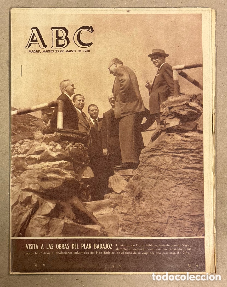 Coleccionismo de revistas y peri&oacute;dicos: ABC (25 DE MARZO DE 1958). VISITA A LAS OBRAS DEL PLAN BADAJOZ, REAL MADRID - ATHLETIC BILBAO,&hellip;