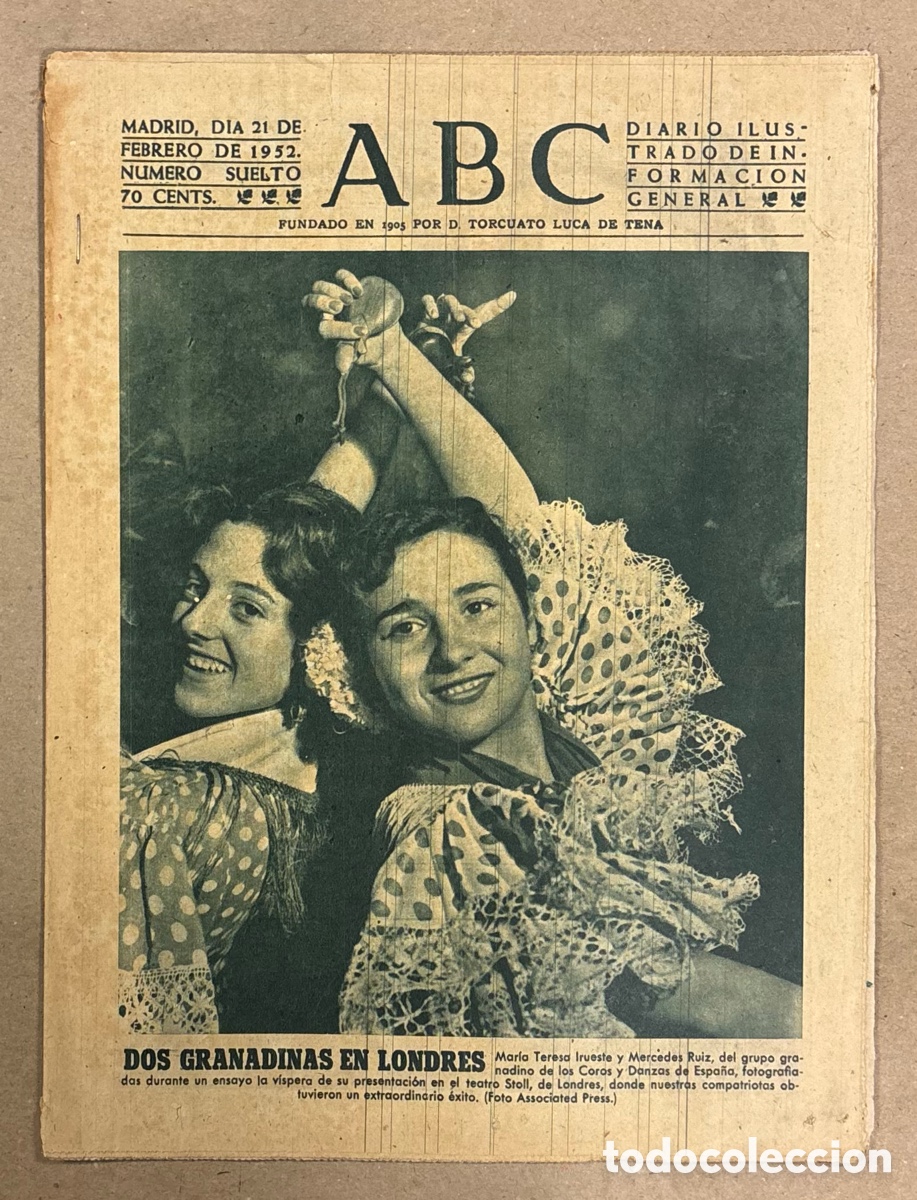 Coleccionismo de revistas y peri&oacute;dicos: ABC (21 FEBRERO 1952). MAR&Iacute;A TERESA IRUESTE Y MERCEDES RUIZ 2 GRANADINAS EN LONDRES GRUPO COROS