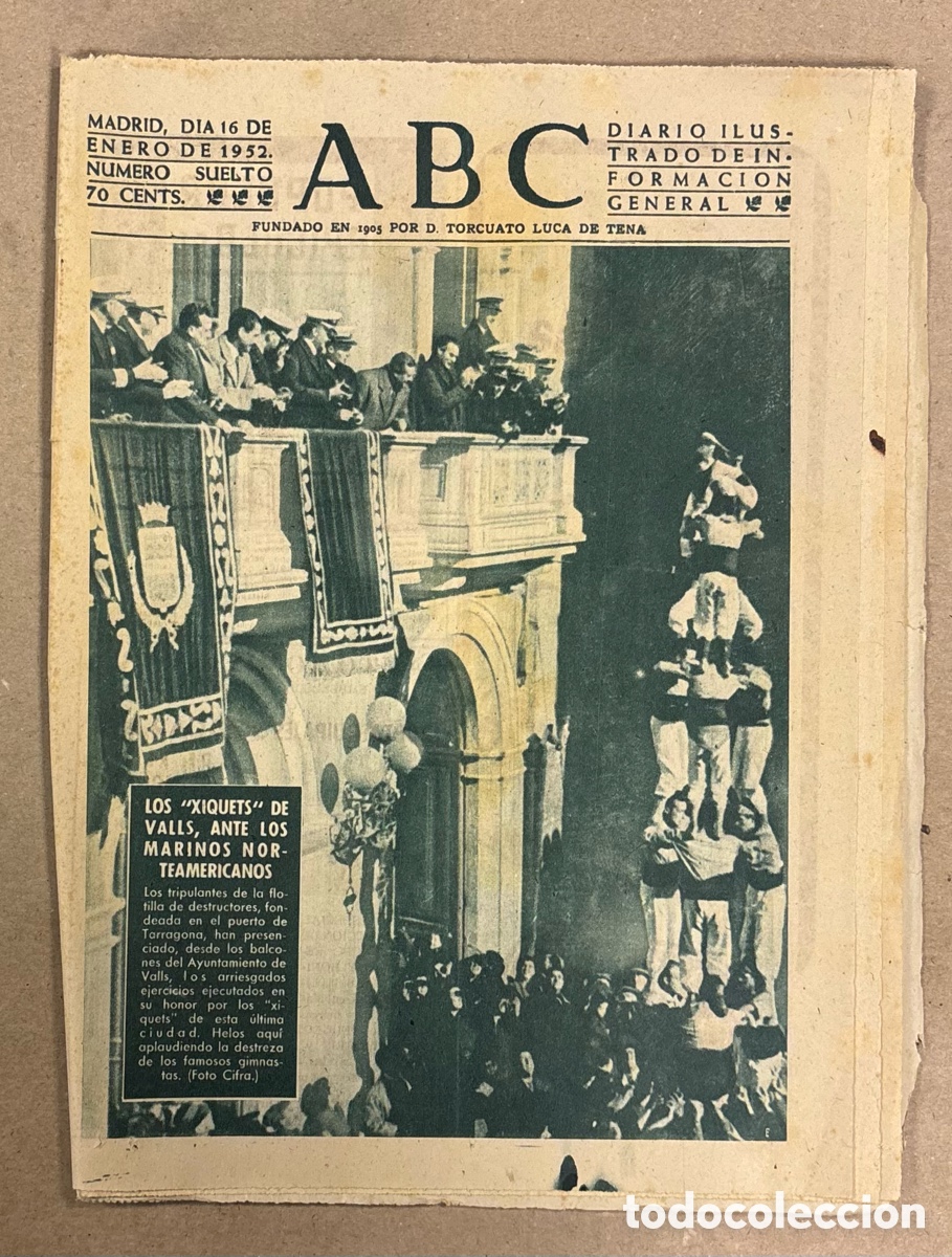 Coleccionismo de revistas y peri&oacute;dicos: ABC (16 ENERO 1952). LOS XIQUETS DE VALLS ANTE LOS MARINOS NORTEAMERICANOS,.,,
