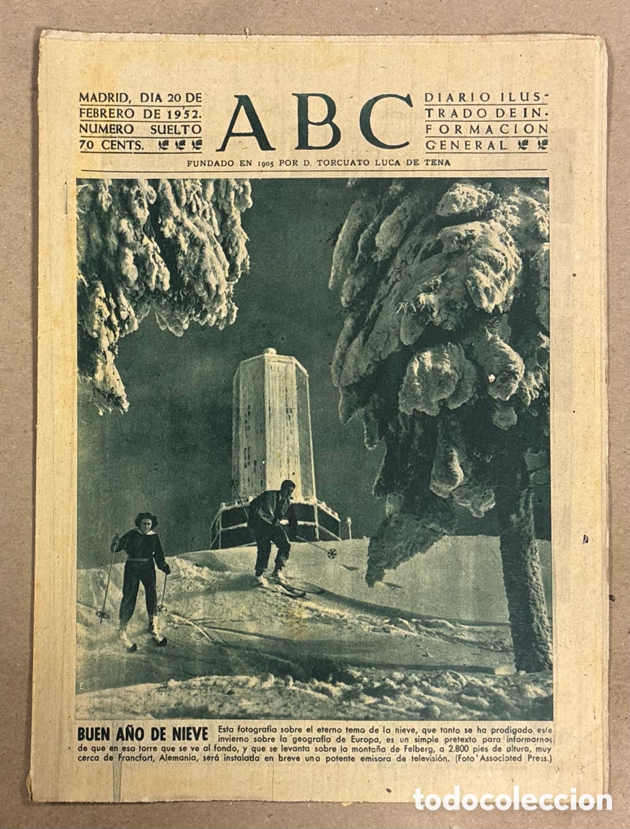 Coleccionismo de revistas y peri&oacute;dicos: ABC (20 FEBRERO 1952). BUEN A&Ntilde;O DE NIEVE ESQU&Iacute;, CAMPEONATO NACIONAL CICLOPEDESTRE