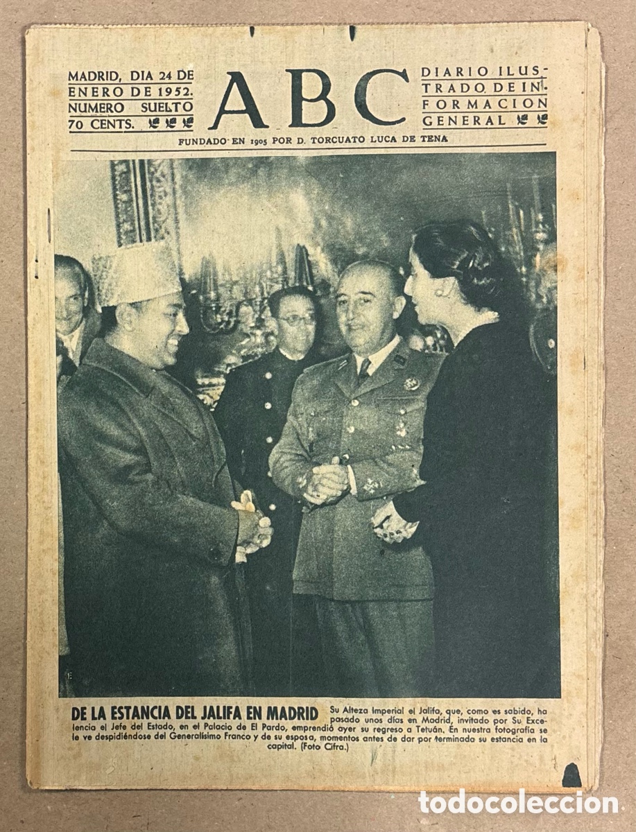Coleccionismo de revistas y peri&oacute;dicos: ABC (24 ENERO 1952). ESTANCIA DEL JALIFA DE MARRUECOS EN ESPA&Ntilde;A CON FRANCO,..